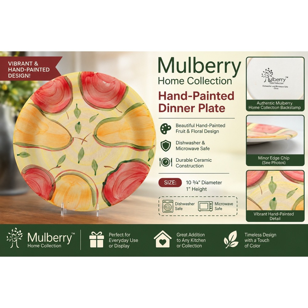 Mulberry Home Collection Fruit Salad Plate Ceramic Apple Pear Yellow 8 Inch
